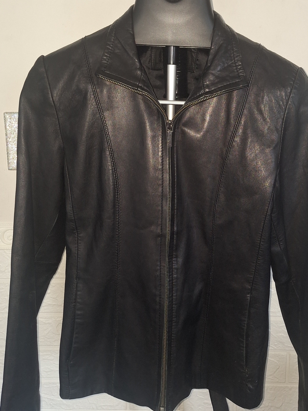 Women's Black Leather Zip-Front Jacket